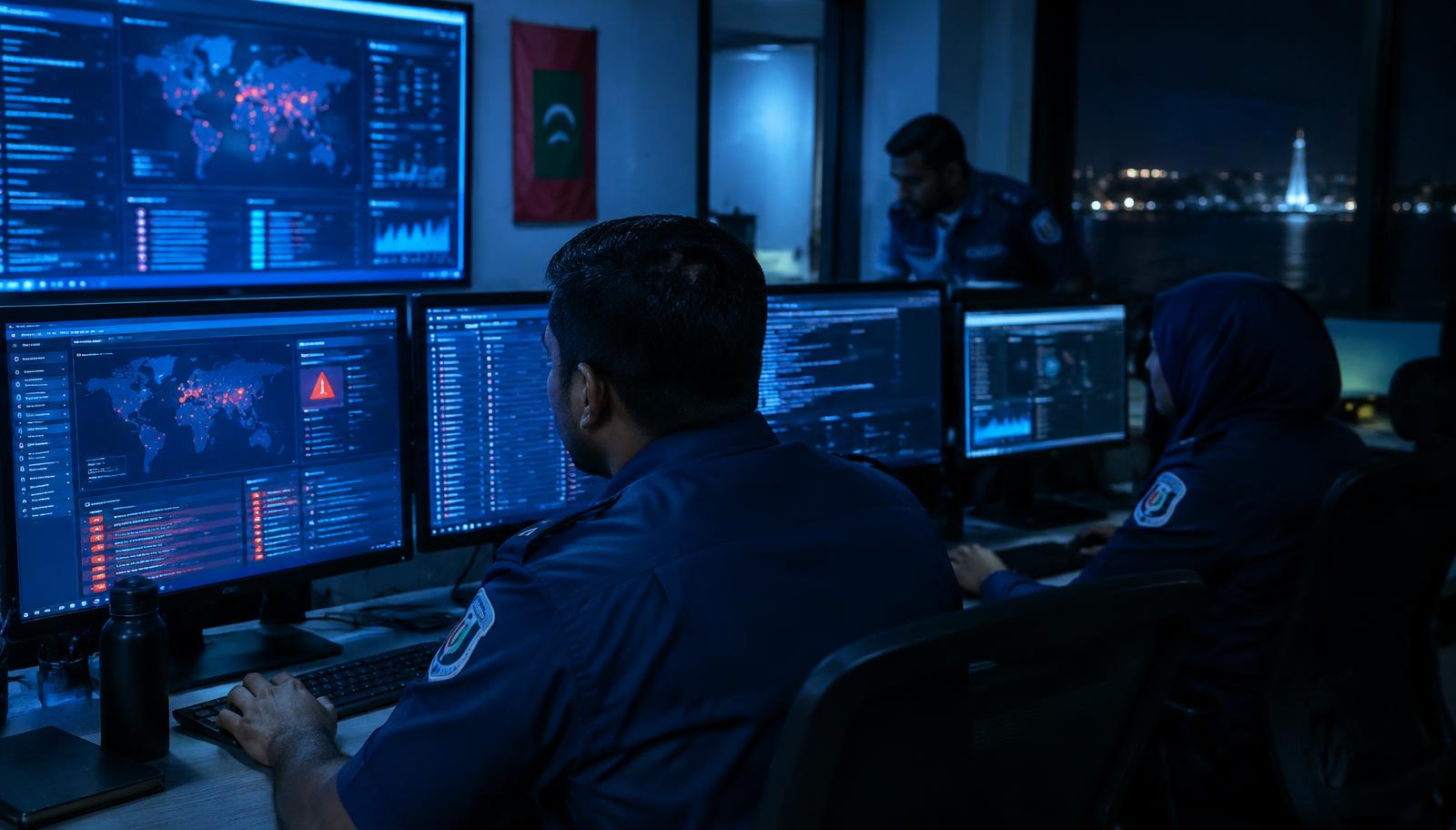 A police cybercrime unit monitors security alerts.
