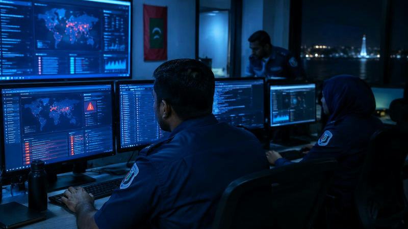 A police cybercrime unit monitors security alerts.