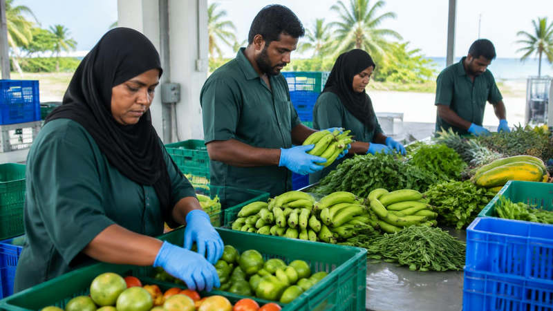 Workers sort fresh local produce at an AgroNat facility.
