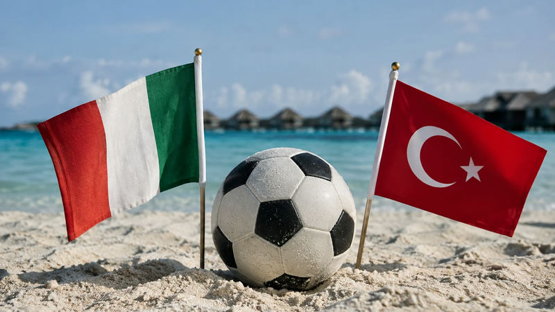 Italy and Turkey players compete in a UEFA Nations League match that Italy won 3–1.