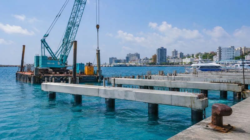 Six finger jetties are under construction at Malé North Harbour.