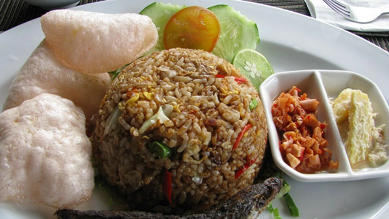 A plate of nasi goreng fried rice.
