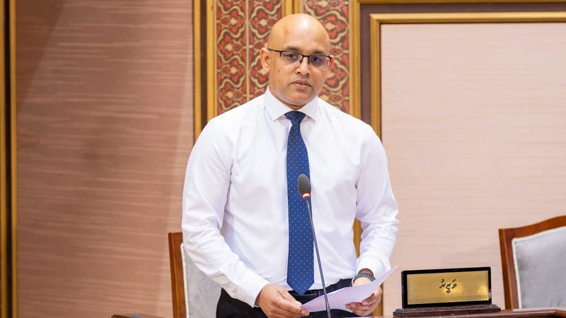 Finance Minister Hassan Zareer answering questions at a sitting of parliament